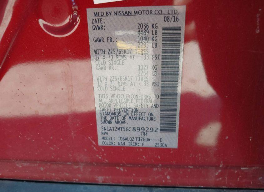 Photo 9 of 2016 Nissan Rogue SV (VIN 5N1AT2MT5GC899292)