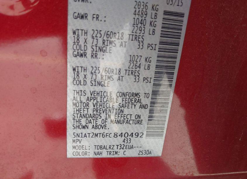 Photo 9 of 2015 Nissan Rogue SL (VIN 5N1AT2MT6FC840492)