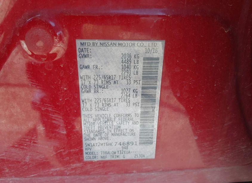 Photo 9 of 2017 Nissan Rogue SV (VIN 5N1AT2MT6HC746891)