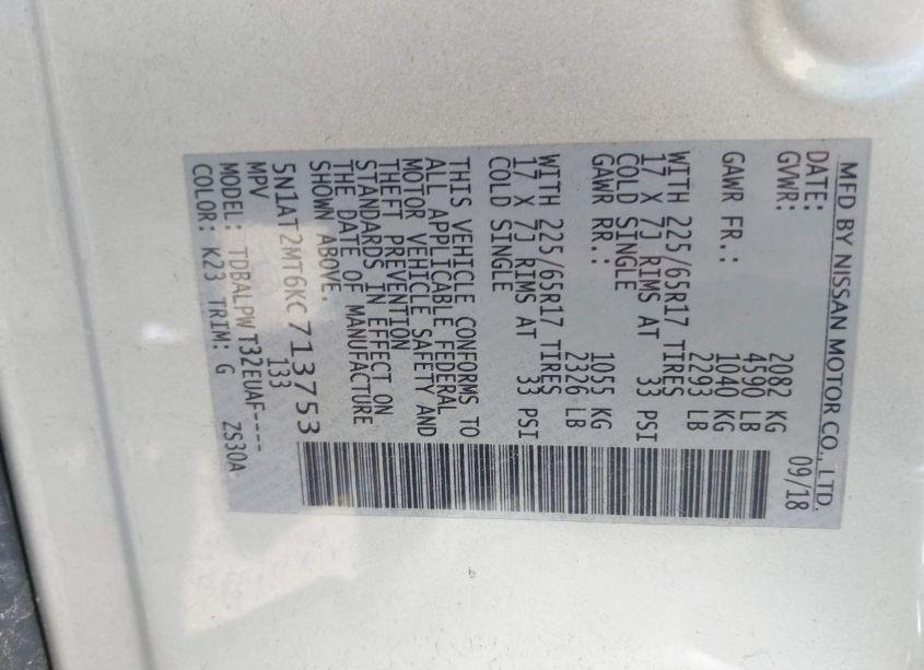 Photo 9 of 2019 Nissan Rogue S (VIN 5N1AT2MT6KC713753)