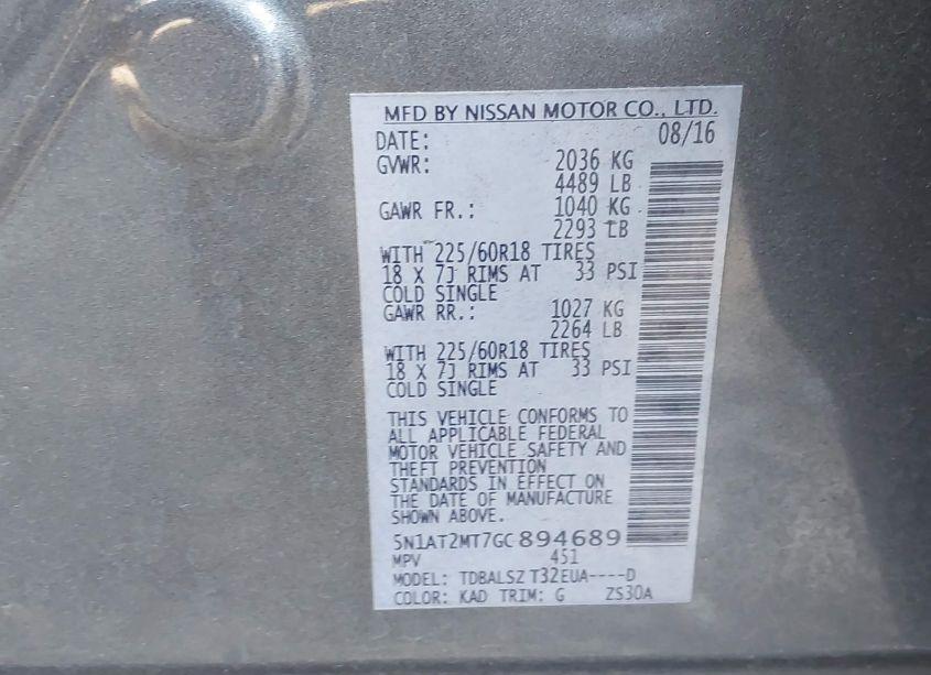 Photo 9 of 2016 Nissan Rogue SL (VIN 5N1AT2MT7GC894689)