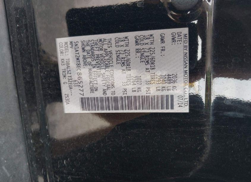 Photo 9 of 2014 Nissan Rogue SL (VIN 5N1AT2MT8EC865277)