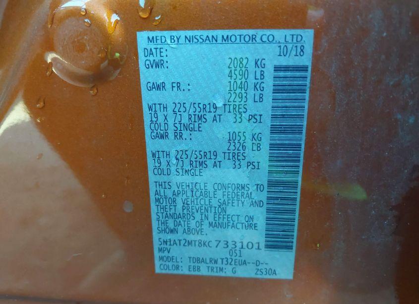 Photo 9 of 2019 Nissan Rogue SL (VIN 5N1AT2MT8KC733101)