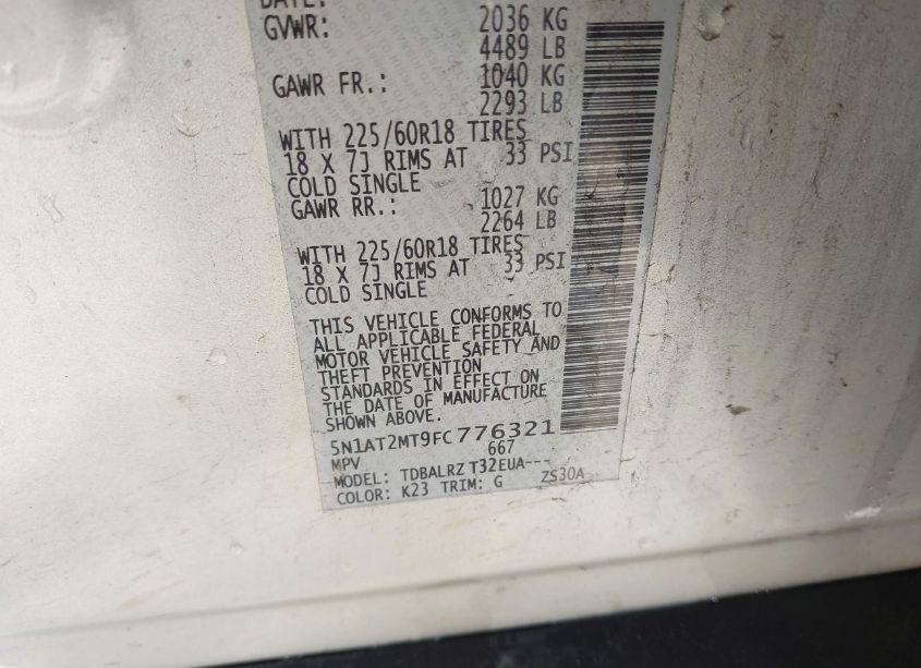 Photo 9 of 2015 Nissan Rogue SL (VIN 5N1AT2MT9FC776321)