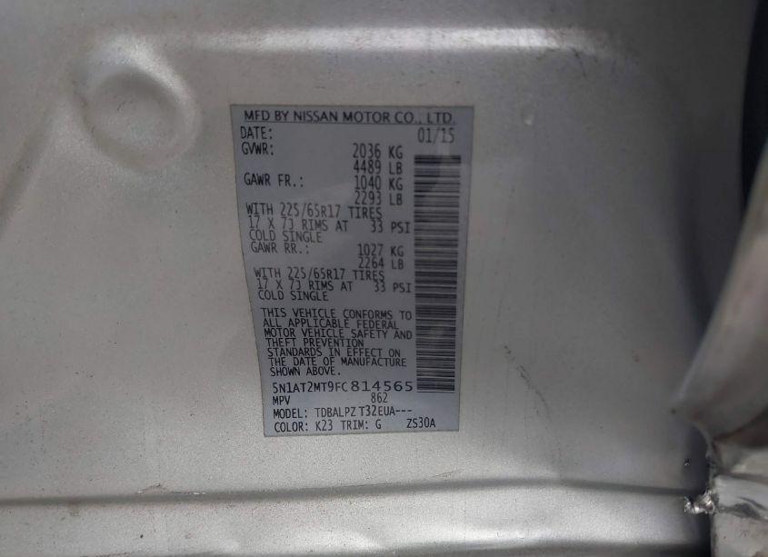 Photo 9 of 2015 Nissan Rogue S (VIN 5N1AT2MT9FC814565)