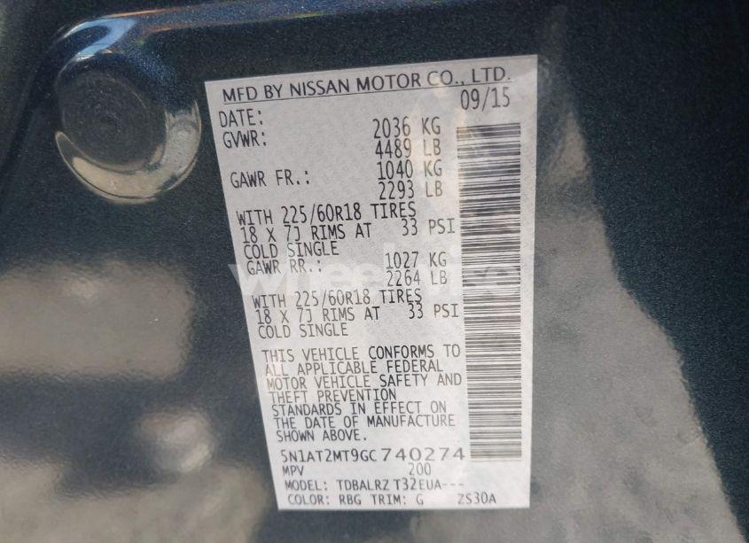 Photo 9 of 2016 Nissan Rogue SL (VIN 5N1AT2MT9GC740274)