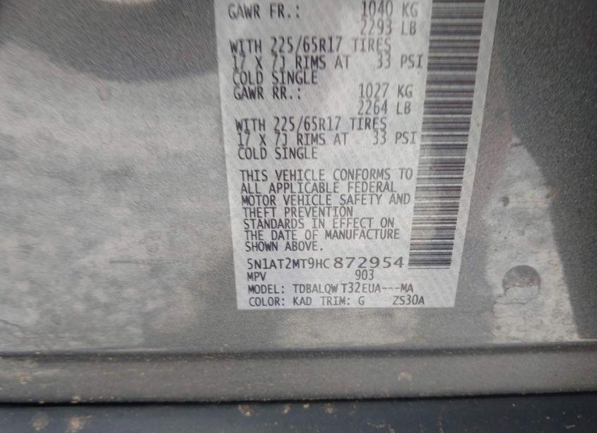 Photo 9 of 2017 Nissan Rogue SV (VIN 5N1AT2MT9HC872954)