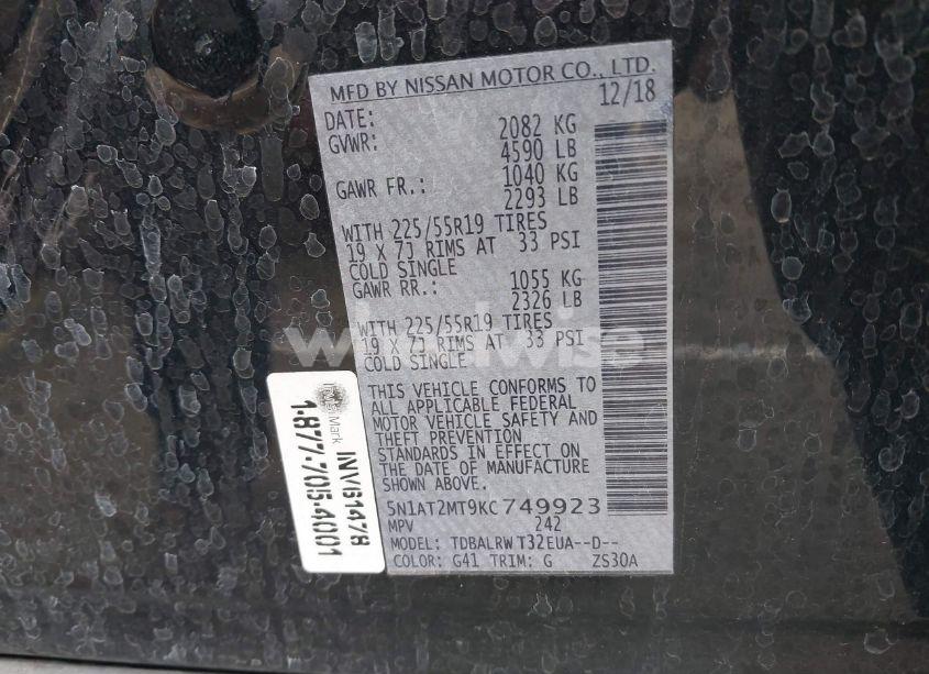 Photo 9 of 2019 Nissan Rogue SL (VIN 5N1AT2MT9KC749923)