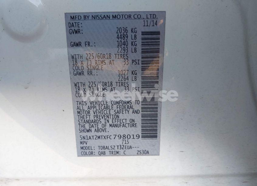 Photo 9 of 2015 Nissan Rogue SL (VIN 5N1AT2MTXFC798019)