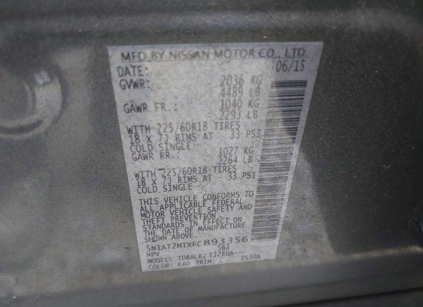 Photo 9 of 2015 Nissan Rogue SL (VIN 5N1AT2MTXFC893356)