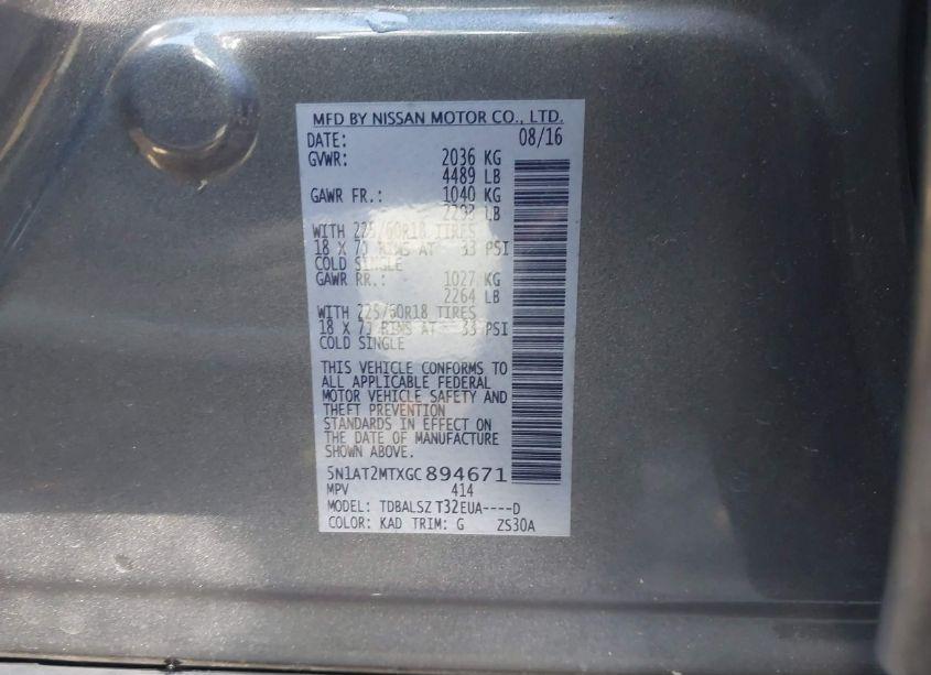 Photo 9 of 2016 Nissan Rogue SL (VIN 5N1AT2MTXGC894671)