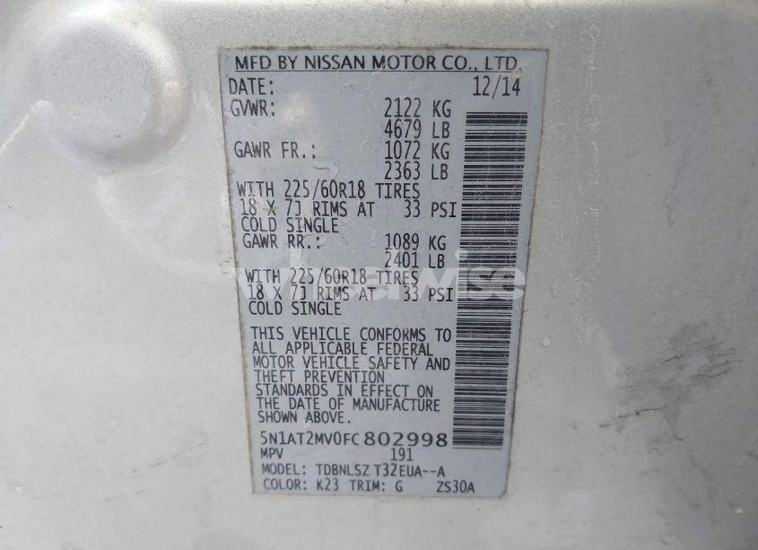 Photo 9 of 2015 Nissan Rogue SL (VIN 5N1AT2MV0FC802998)