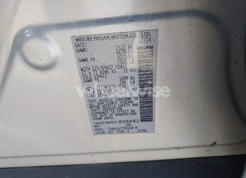 Photo 9 of 2015 Nissan Rogue SV (VIN 5N1AT2MV0FC809482)