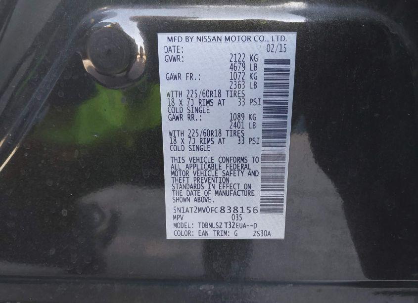 Photo 9 of 2015 Nissan Rogue SL (VIN 5N1AT2MV0FC838156)