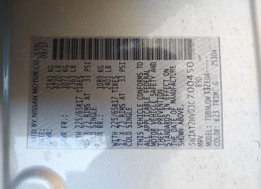 Photo 9 of 2018 Nissan Rogue SV (VIN 5N1AT2MV0JC700450)