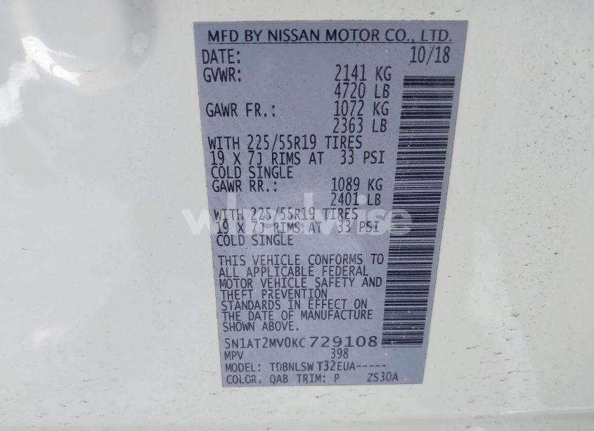 Photo 9 of 2019 Nissan Rogue SL (VIN 5N1AT2MV0KC729108)