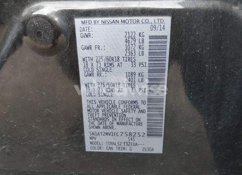 Photo 9 of 2015 Nissan Rogue SL (VIN 5N1AT2MV1FC758252)