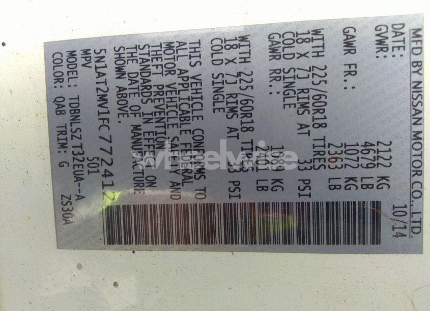 Photo 9 of 2015 Nissan Rogue SL (VIN 5N1AT2MV1FC772412)