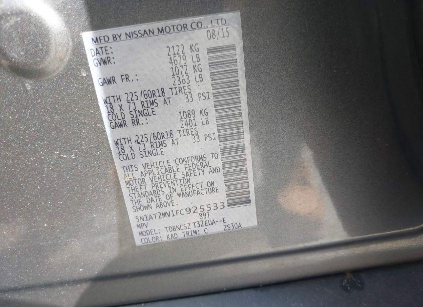 Photo 9 of 2015 Nissan Rogue SL (VIN 5N1AT2MV1FC925533)