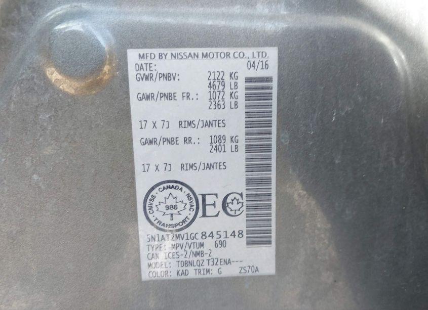 Photo 9 of 2016 Nissan Rogue S/SL/SV (VIN 5N1AT2MV1GC845148)