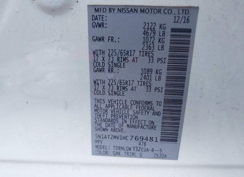 Photo 9 of 2017 Nissan Rogue SV (VIN 5N1AT2MV1HC769481)