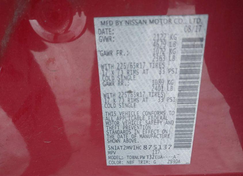 Photo 9 of 2017 Nissan Rogue S (VIN 5N1AT2MV1HC875137)