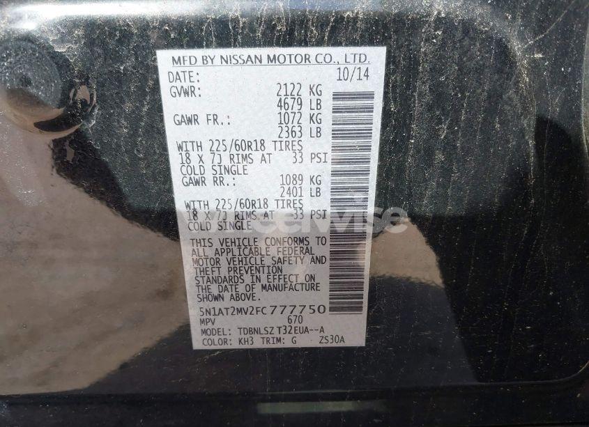 Photo 9 of 2015 Nissan Rogue SL (VIN 5N1AT2MV2FC777750)