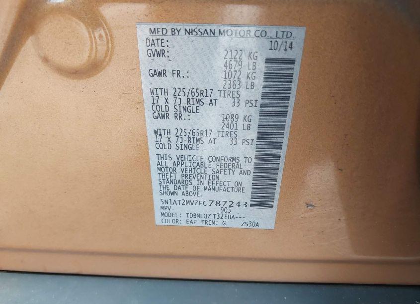 Photo 9 of 2015 Nissan Rogue SV (VIN 5N1AT2MV2FC787243)