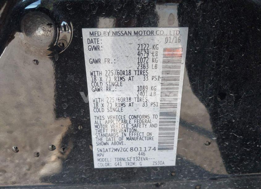 Photo 9 of 2016 Nissan Rogue SL (VIN 5N1AT2MV2GC801174)