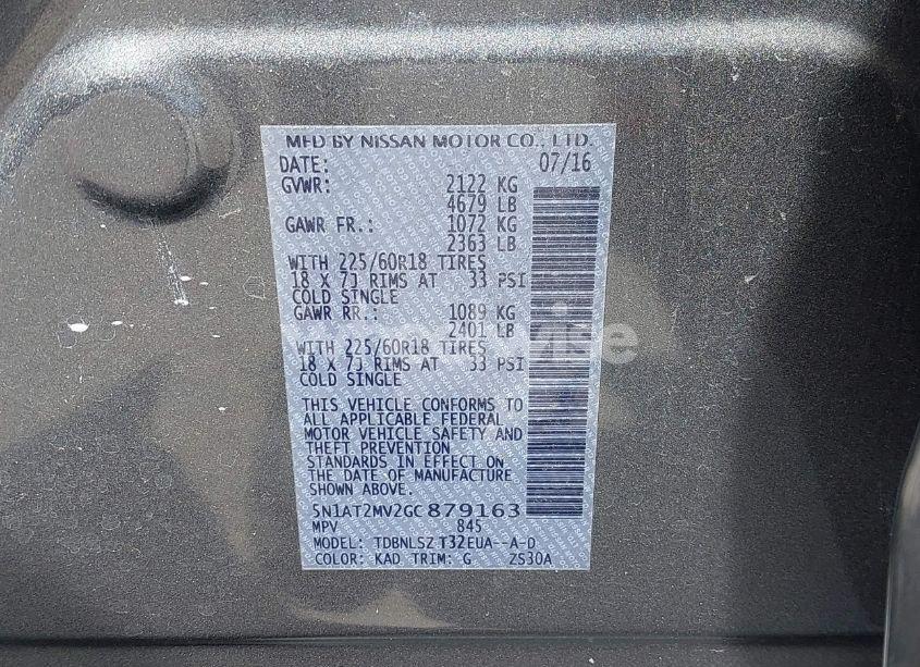 Photo 9 of 2016 Nissan Rogue SL (VIN 5N1AT2MV2GC879163)