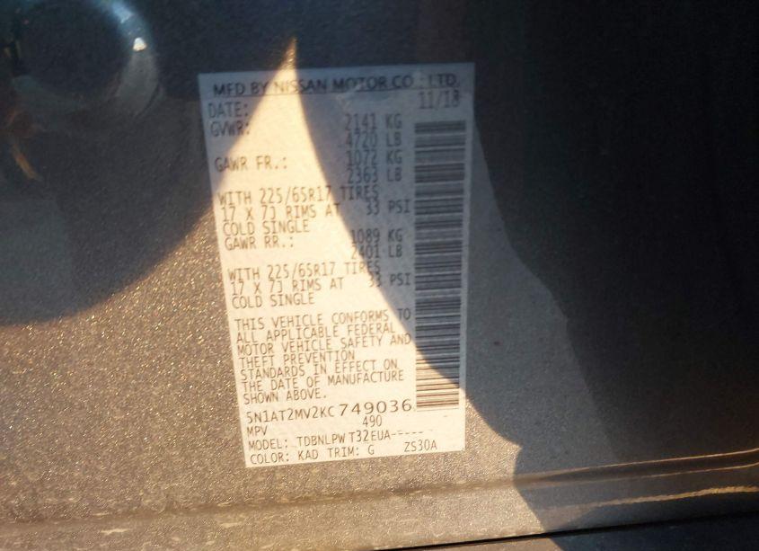 Photo 9 of 2019 Nissan Rogue S (VIN 5N1AT2MV2KC749036)