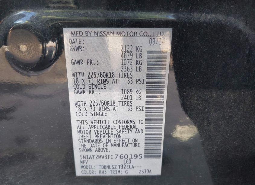 Photo 9 of 2015 Nissan Rogue SL (VIN 5N1AT2MV3FC760195)