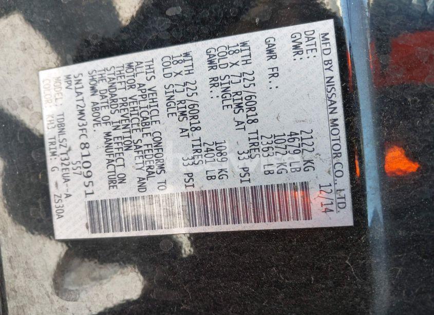 Photo 9 of 2015 Nissan Rogue SL (VIN 5N1AT2MV3FC810951)