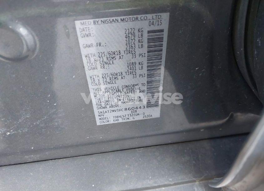 Photo 9 of 2015 Nissan Rogue SL (VIN 5N1AT2MV3FC860443)