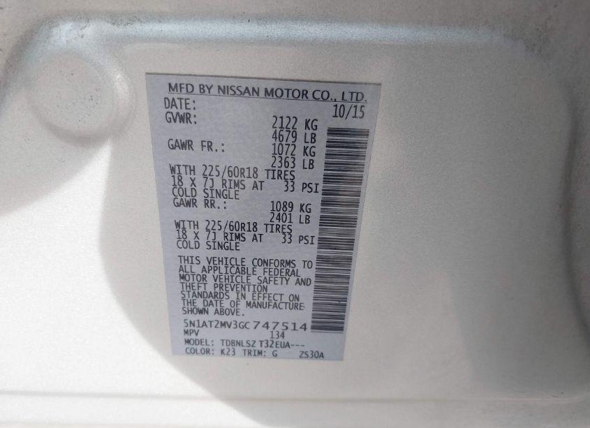 Photo 9 of 2016 Nissan Rogue SL (VIN 5N1AT2MV3GC747514)