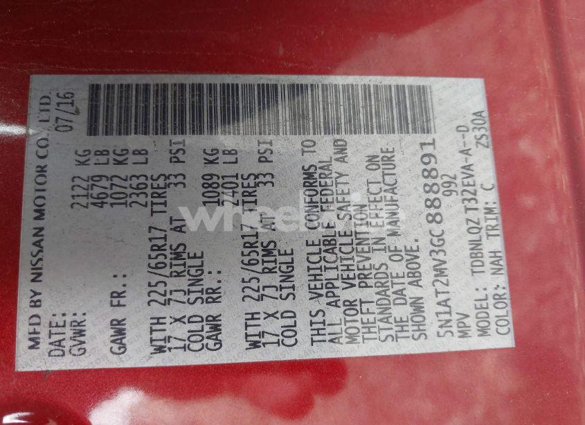 Photo 9 of 2016 Nissan Rogue SV (VIN 5N1AT2MV3GC888891)