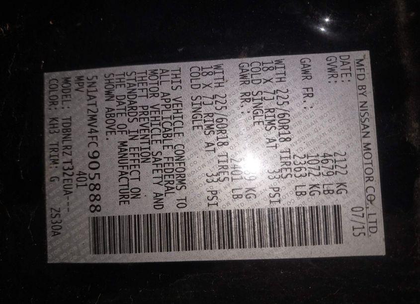 Photo 9 of 2015 Nissan Rogue SL (VIN 5N1AT2MV4FC905888)