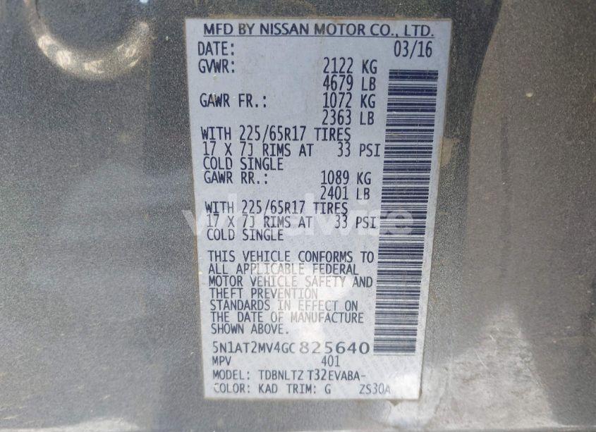 Photo 9 of 2016 Nissan Rogue SV (VIN 5N1AT2MV4GC825640)