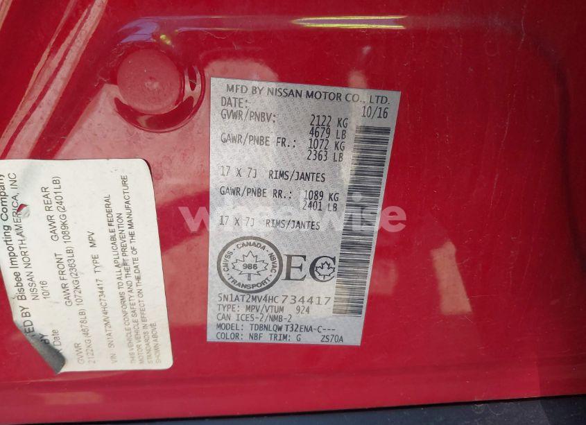 Photo 9 of 2017 Nissan Rogue S/SL/SV (VIN 5N1AT2MV4HC734417)