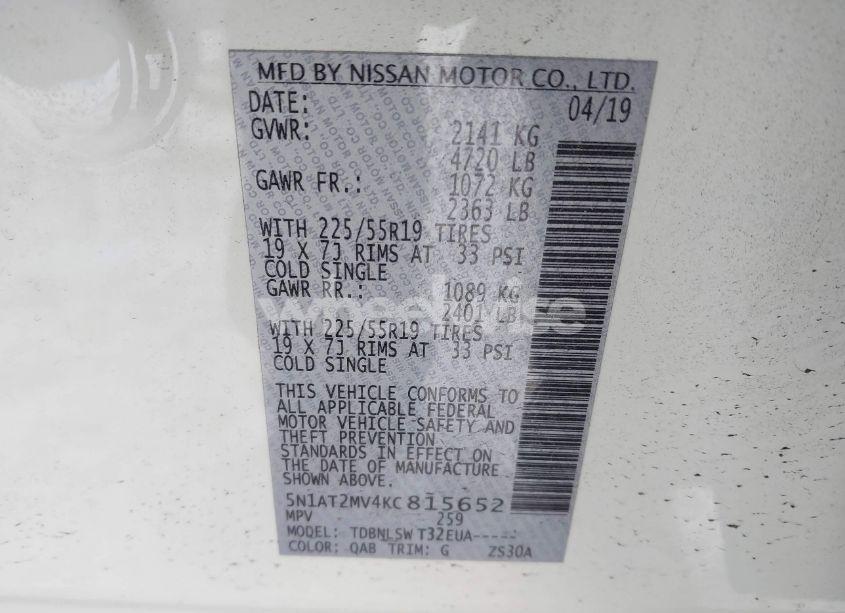 Photo 9 of 2019 Nissan Rogue SL (VIN 5N1AT2MV4KC815652)