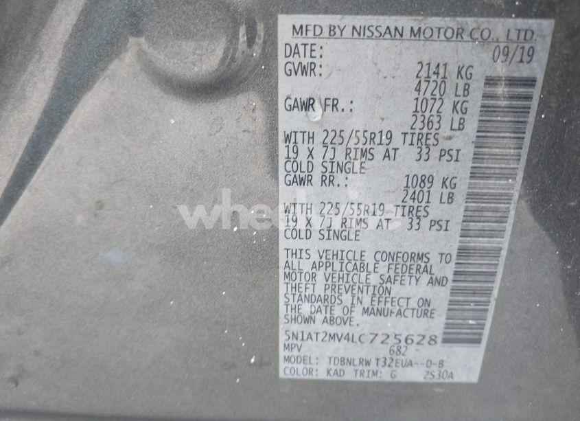 Photo 9 of 2020 Nissan Rogue SL INTELLIGENT AWD (VIN 5N1AT2MV4LC725628)