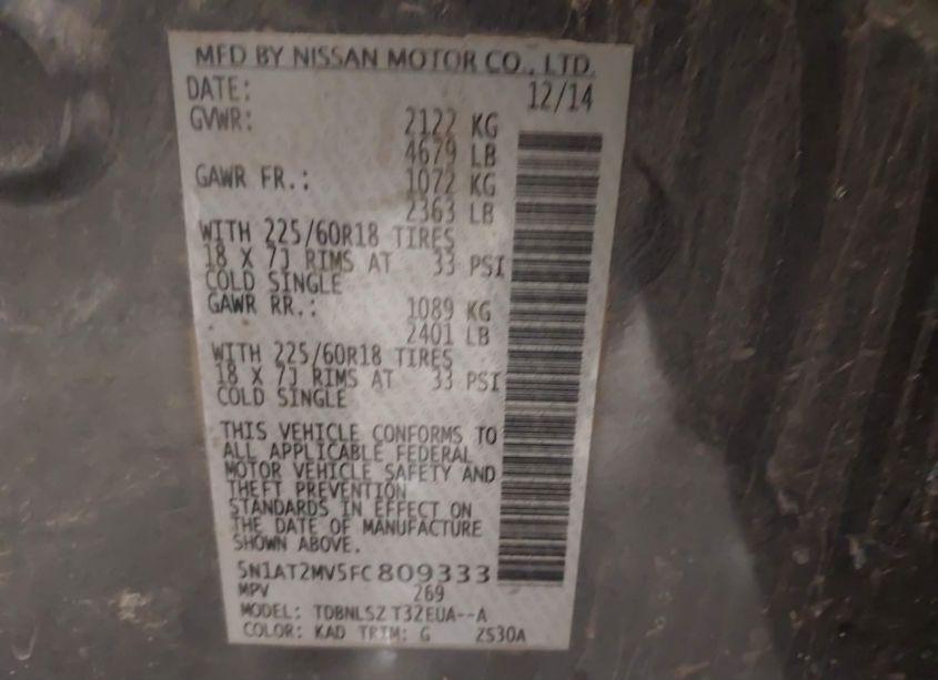 Photo 9 of 2015 Nissan Rogue SL (VIN 5N1AT2MV5FC809333)