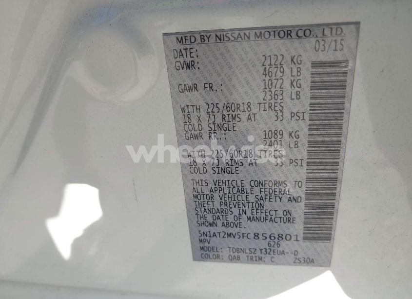 Photo 9 of 2015 Nissan Rogue SL (VIN 5N1AT2MV5FC856801)