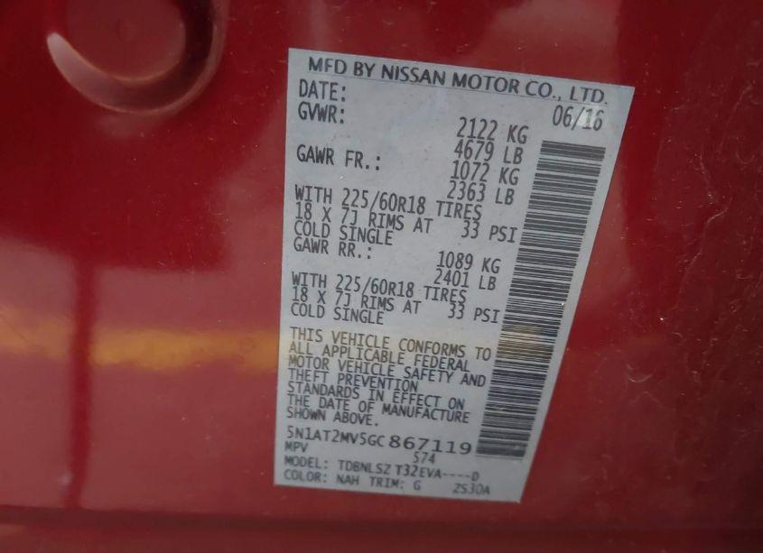 Photo 9 of 2016 Nissan Rogue SL (VIN 5N1AT2MV5GC867119)