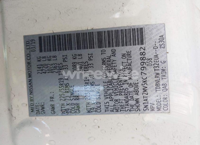 Photo 9 of 2019 Nissan Rogue SL (VIN 5N1AT2MV5KC799882)