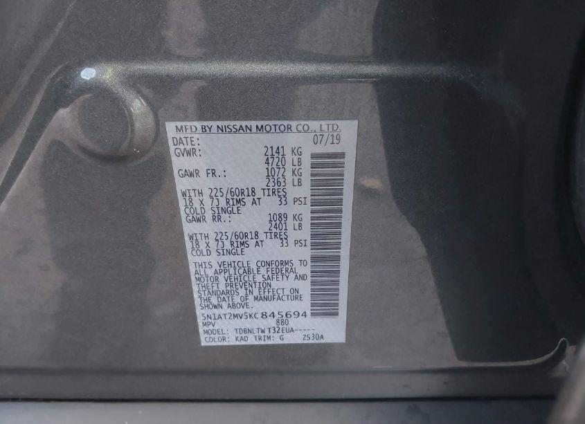 Photo 9 of 2019 Nissan Rogue SV (VIN 5N1AT2MV5KC845694)