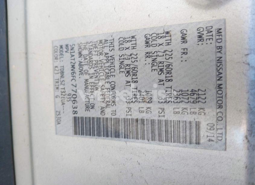 Photo 9 of 2015 Nissan Rogue SL (VIN 5N1AT2MV6FC770638)