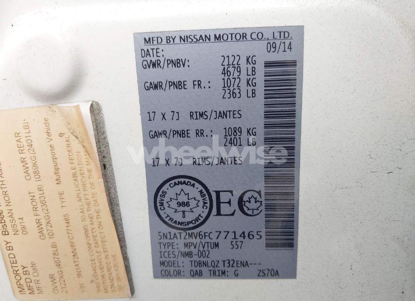 Photo 9 of 2015 Nissan Rogue S/SL/SV (VIN 5N1AT2MV6FC771465)