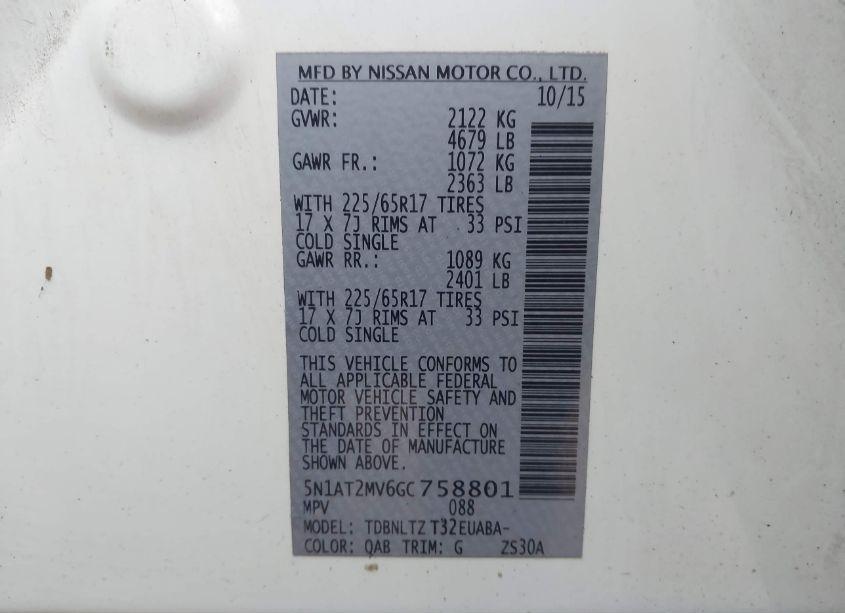 Photo 9 of 2016 Nissan Rogue SV (VIN 5N1AT2MV6GC758801)