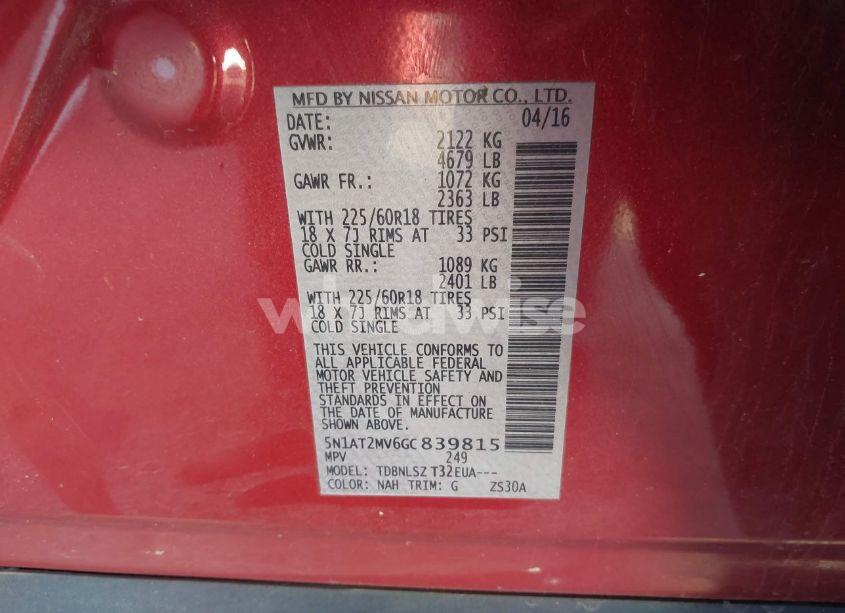 Photo 9 of 2016 Nissan Rogue SL (VIN 5N1AT2MV6GC839815)